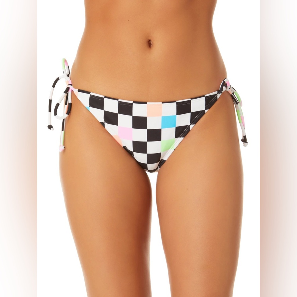 Tie-Side No Boundaries Checkered Bikini Bottom Neon Tie Side Swim S 3/5 Y2K
